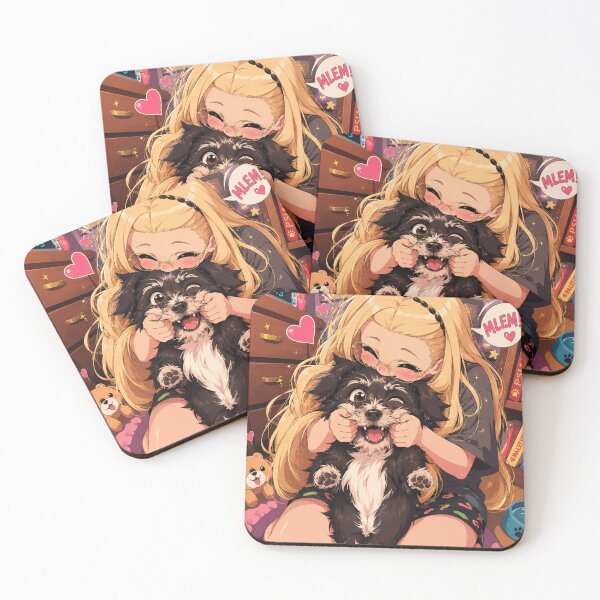 Item preview, Cute anime girl hugging fluffy puppy dog designed and sold by ZazuCo.