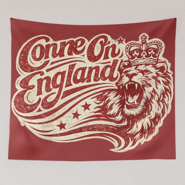 Artikelvorschau, Auf geht's, England! Vintage-Fußballkunst mit Löwenkrone – Fanartikel für England-Fans | Geschenkidee für England-Fans 2026 entworfen und verkauft von irfanshikh.