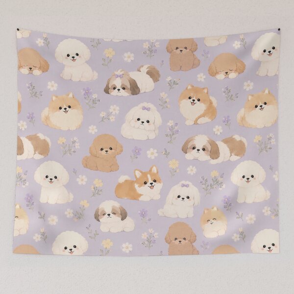 Item preview, Cute Fluffy Dog Floral Pattern designed and sold by Rui Mythic Studio.