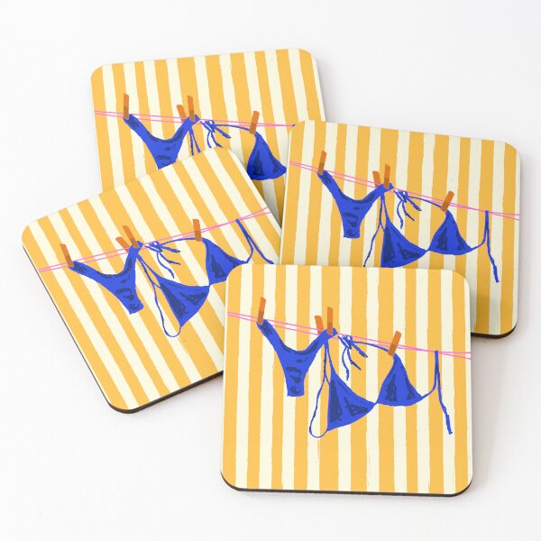 Item preview, Blue Swimsuit in Retro Yellow Stripes Summer Aesthetic designed and sold by MaiZephyr.