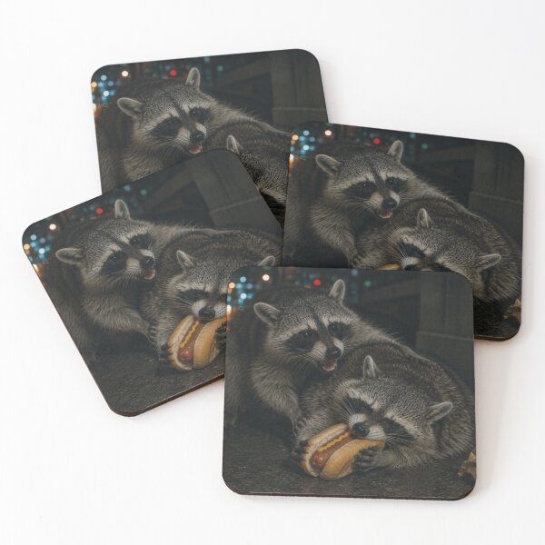 Item preview, Raccoon Hot Dog Night Scene designed and sold by bosamji.