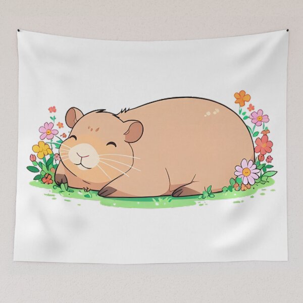 Item preview, Napping Capybara — Cozy Flower Field Kawaii Sticker designed and sold by tommysworks.