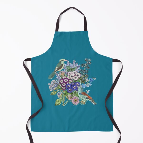 Item preview, Grandmillennial Blue Flowers Bouquet with Colorful Birds - Turquoise Background designed and sold by CanisArt.