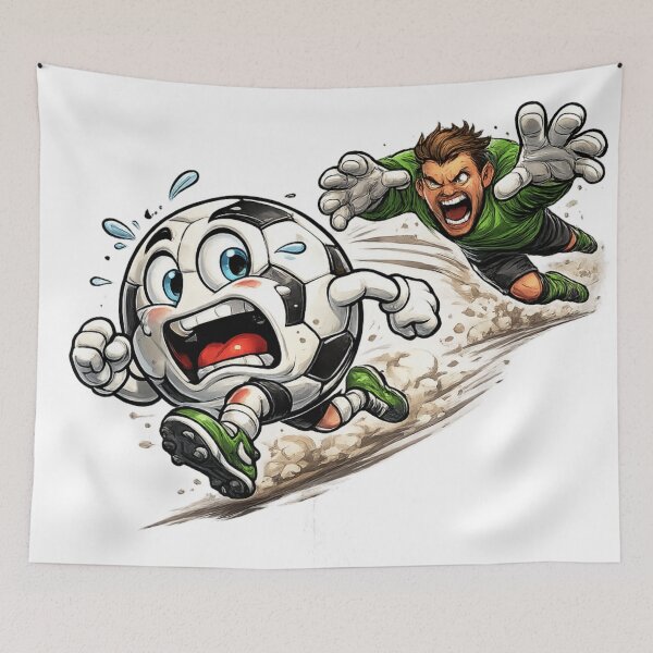 Item preview, Scared Soccer Ball Running from Angry Goalkeeper – Funny Football Cartoon Art | Soccer Humor Gift designed and sold by irfanshikh.