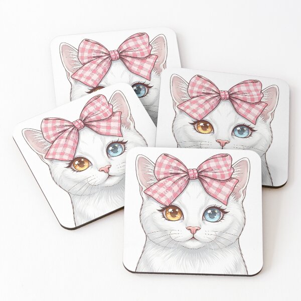 Item preview, Cute Turkish Angora Cat with Pink Ribbon designed and sold by K-vino.