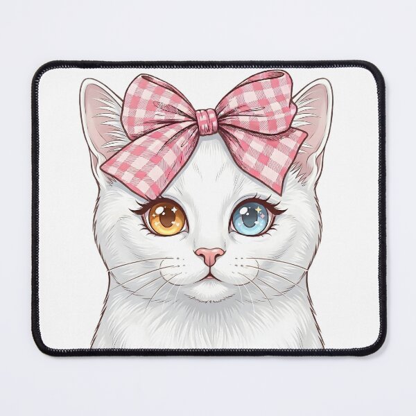 Item preview, Cute Turkish Angora Cat with Pink Ribbon designed and sold by K-vino.
