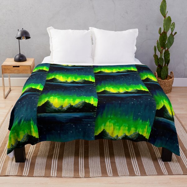 Item preview, Vibrant Aurora borealis northern lights mountains landscape aesthetic decor designed and sold by Shukasya-Arts.