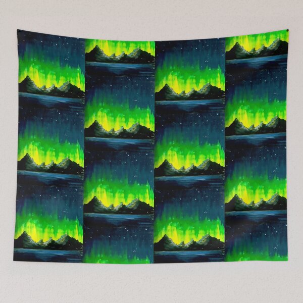 Item preview, Vibrant Aurora borealis northern lights mountains landscape aesthetic decor designed and sold by Shukasya-Arts.
