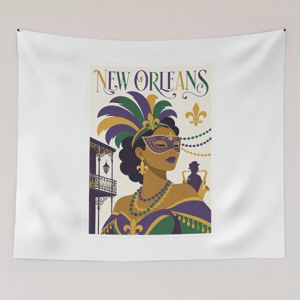 Item preview, Vintage New Orleans Mardi Gras Travel Poster designed and sold by Beyond Destinations.