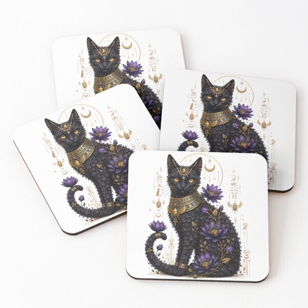 Item preview, Midnight Bastet – Egyptian Floral Spirit Cat designed and sold by MarekoraStudio.