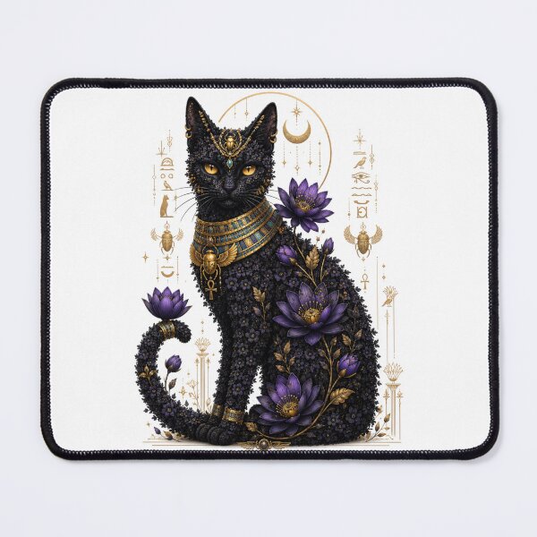 Item preview, Midnight Bastet – Egyptian Floral Spirit Cat designed and sold by MarekoraStudio.