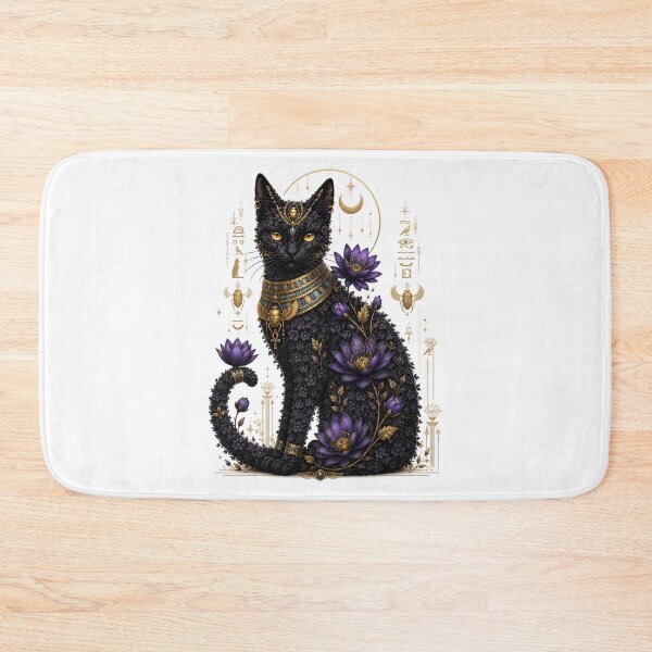 Item preview, Midnight Bastet – Egyptian Floral Spirit Cat designed and sold by MarekoraStudio.
