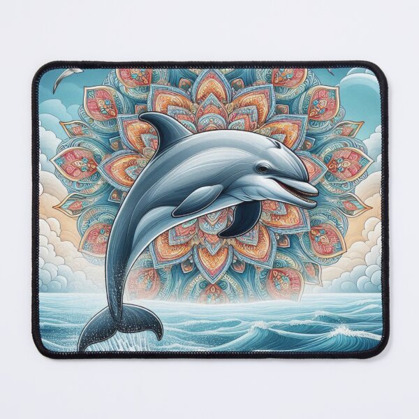 Item preview, Classic Mandala Dolphin Ocean Waves Boho Beach Art designed and sold by Soluna Studio.