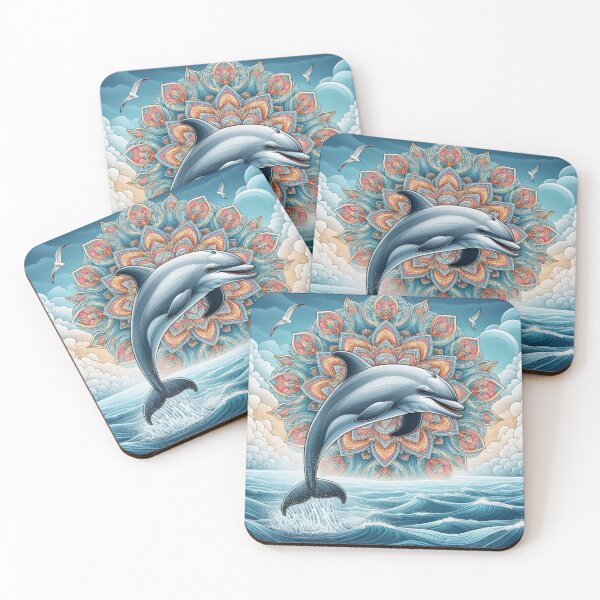 Item preview, Classic Mandala Dolphin Ocean Waves Boho Beach Art designed and sold by Soluna Studio.