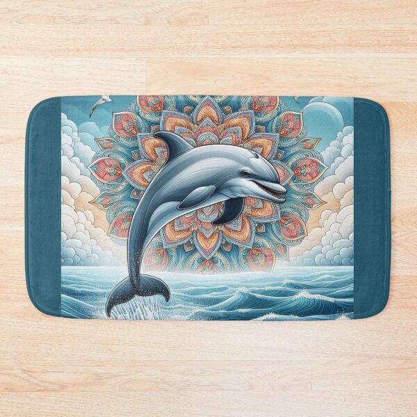 Item preview, Classic Mandala Dolphin Ocean Waves Boho Beach Art designed and sold by Soluna Studio.