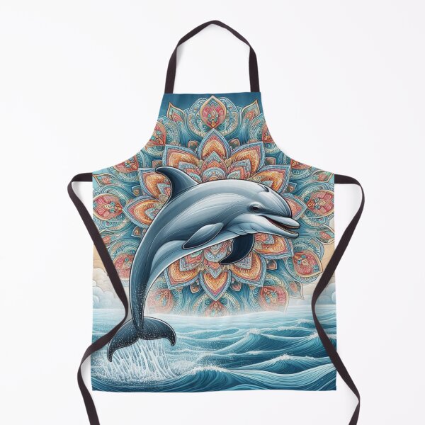 Item preview, Classic Mandala Dolphin Ocean Waves Boho Beach Art designed and sold by Soluna Studio.