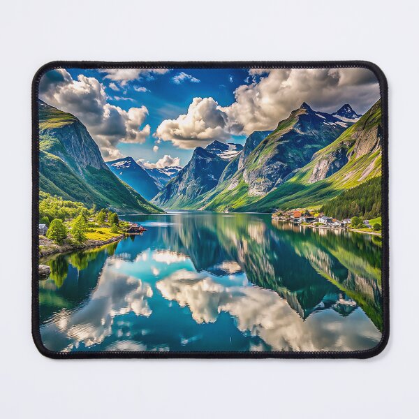 Item preview, Breathtaking Norwegian Fjord with Crystal-Clear Reflection And Dramatic Mountains  designed and sold by zozo-shop.