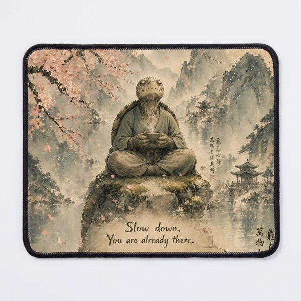 Item preview, Slow Down You Are Already There — Zen Turtle Monk Japanese Watercolor Art Print designed and sold by AbderraimArt.