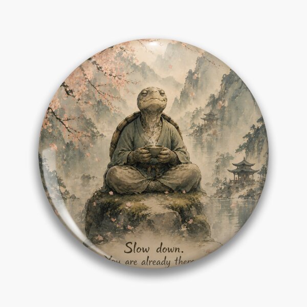 Item preview, Slow Down You Are Already There — Zen Turtle Monk Japanese Watercolor Art Print designed and sold by AbderraimArt.
