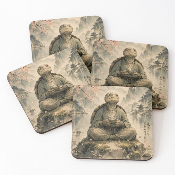 Item preview, Slow Down You Are Already There — Zen Turtle Monk Japanese Watercolor Art Print designed and sold by AbderraimArt.