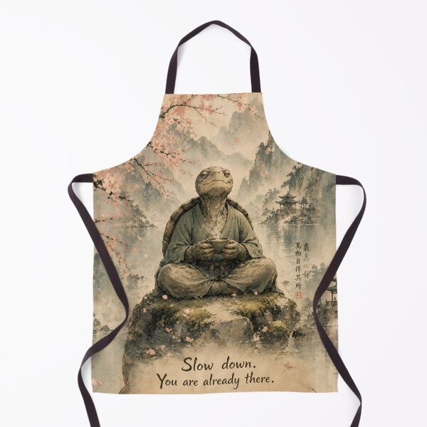 Item preview, Slow Down You Are Already There — Zen Turtle Monk Japanese Watercolor Art Print designed and sold by AbderraimArt.