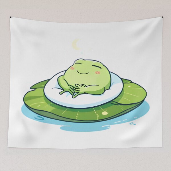 Item preview, Sleeping Frog — Cozy Lily Pad Kawaii Night Sticker designed and sold by tommysworks.