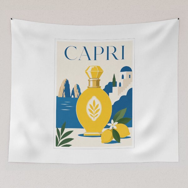 Item preview, Vintage Capri Italy Lemon Perfume Travel Poster designed and sold by Beyond Destinations.