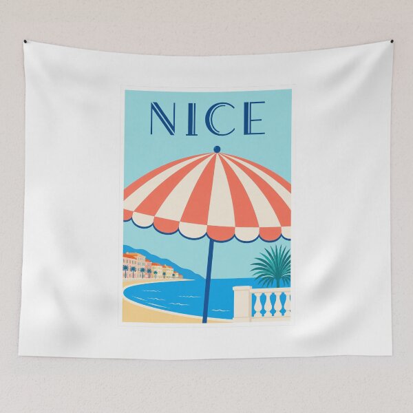 Item preview, Vintage Nice France Beach Parasol Travel Poster designed and sold by Beyond Destinations.