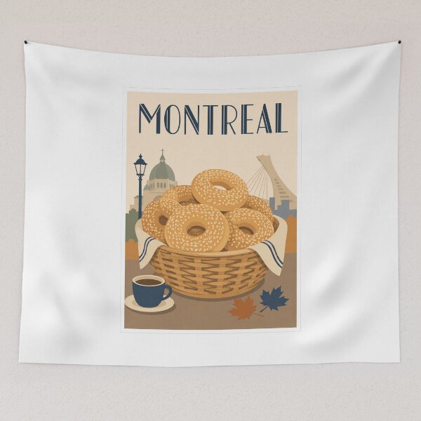 Item preview, Vintage Montreal Canada Bagels Travel Poster designed and sold by Beyond Destinations.