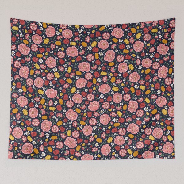Item preview, Romantic Cottage Garden Floral – Peonies, Roses & Spring Blooms (Navy blue) designed and sold by vaner-vaner.