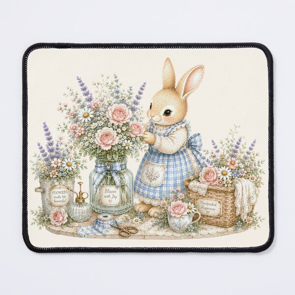 Item preview, Cottagecore Flower Bunny | Whimsical Rabbit Arranging Wildflower Bouquet designed and sold by looplandger.