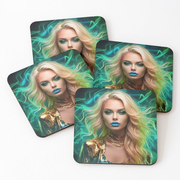 Item preview, Electric Green Neon Glamour - Ethereal Blonde Portrait designed and sold by ToxicInkArt.