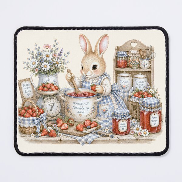 Item preview, Cottagecore Strawberry Jam Bunny | Whimsical Rabbit Making Homemade Preserves designed and sold by looplandger.