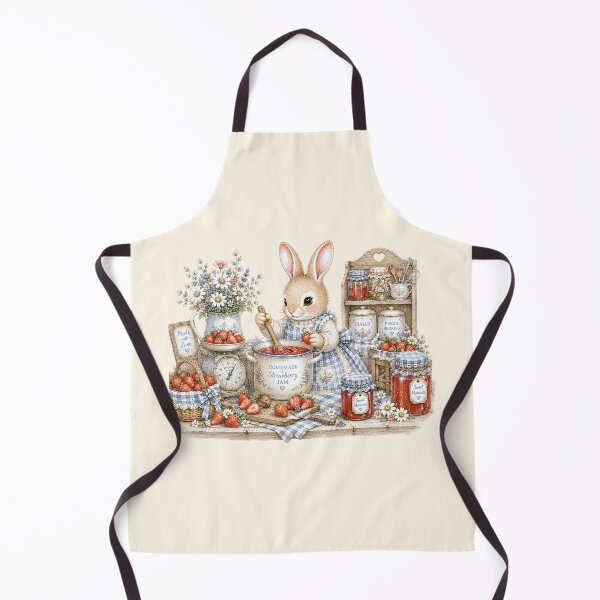 Item preview, Cottagecore Strawberry Jam Bunny | Whimsical Rabbit Making Homemade Preserves designed and sold by looplandger.