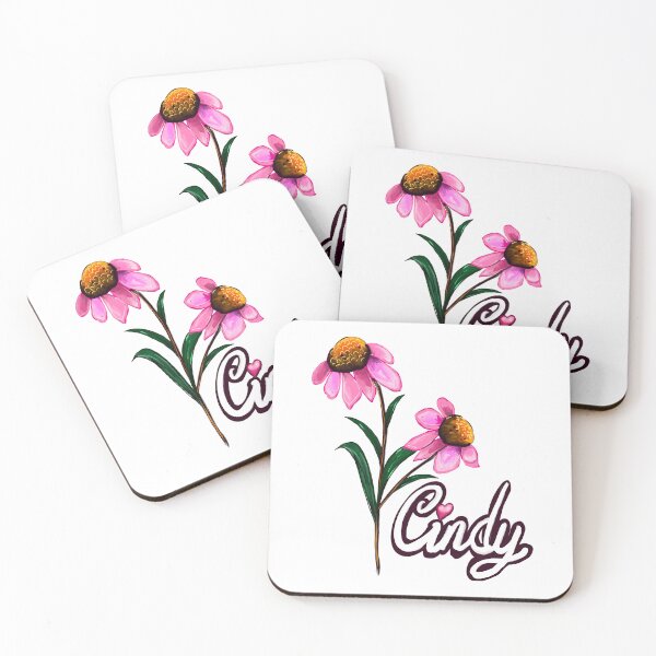 Item preview, Cindy White Cursive Script Name Pink Echinacea Floral designed and sold by Artonmytee.