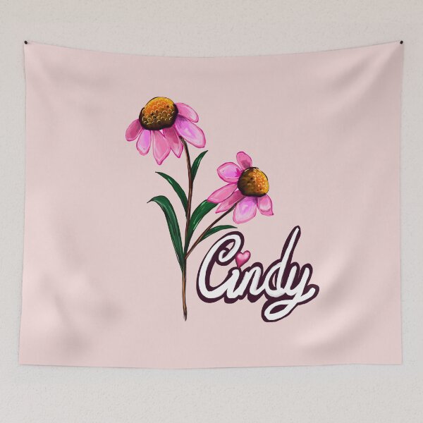 Item preview, Cindy White Cursive Script Name Pink Echinacea Floral designed and sold by Artonmytee.