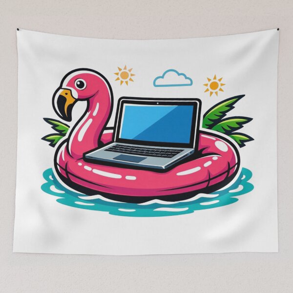 Item preview, Laptop on Flamingo Float – Tropical Pop Art Sticker designed and sold by Timeless Junction.