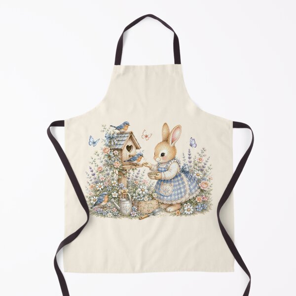 Item preview, Cottagecore Bunny Feeding Bluebirds | Whimsical Rabbit Garden Illustration designed and sold by looplandger.