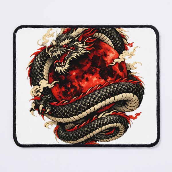 Item preview, Black Dragon Red Moon Japanese Style Dragon Art designed and sold by Vexora Prints.