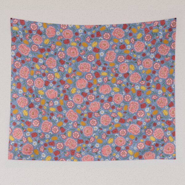 Item preview, Romantic Cottage Garden Floral – Peonies, Roses & Spring Blooms (Wedgwood blue) designed and sold by vaner-vaner.