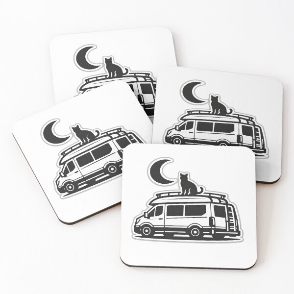 Item preview, Night Cat Traveler – Minimalist Adventure Van Illustration designed and sold by Timeless Junction.