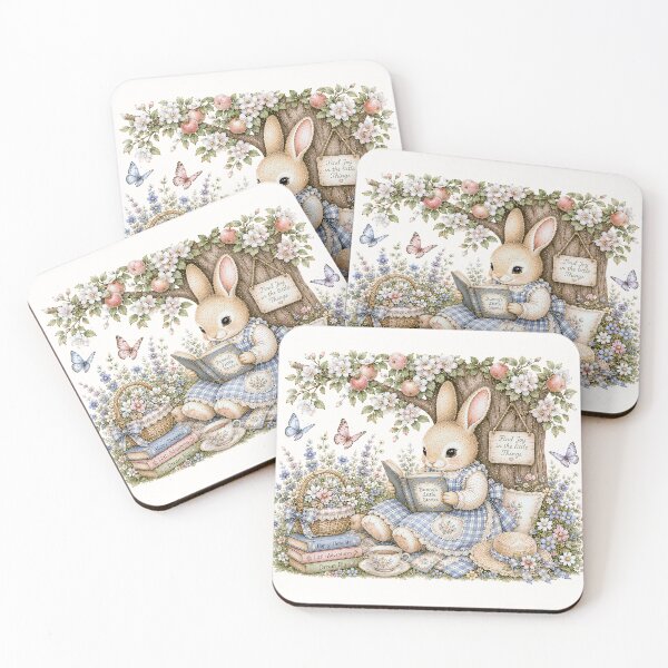 Item preview, Cozy Cottagecore Bunny Reading Under Blossom Tree | Whimsical Spring Rabbit Illustration designed and sold by looplandger.