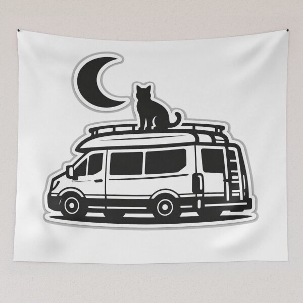 Item preview, Night Cat Traveler – Minimalist Adventure Van Illustration designed and sold by Timeless Junction.