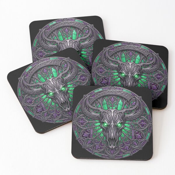 Item preview, Gothic Stained Glass Skull Emerald — Dark Art Rose Window Purple designed and sold by David Mateo ArtWorks.