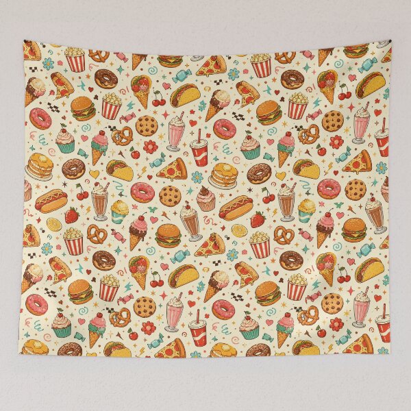 Item preview, 1950s Pastel Cafe Aesthetic Snack Pattern – Pastel Foodie Decor designed and sold by OpenDreamArts.