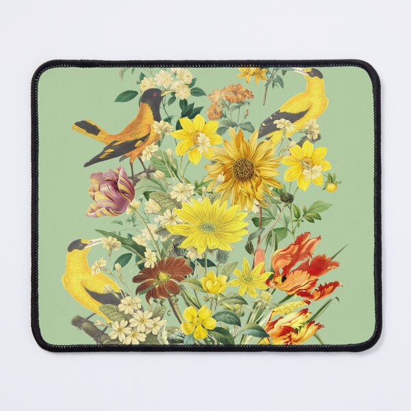Item preview, Grandmillennial Flowr Bouquet with Sunflowers and Birds - Mint Green background  designed and sold by CanisArt.