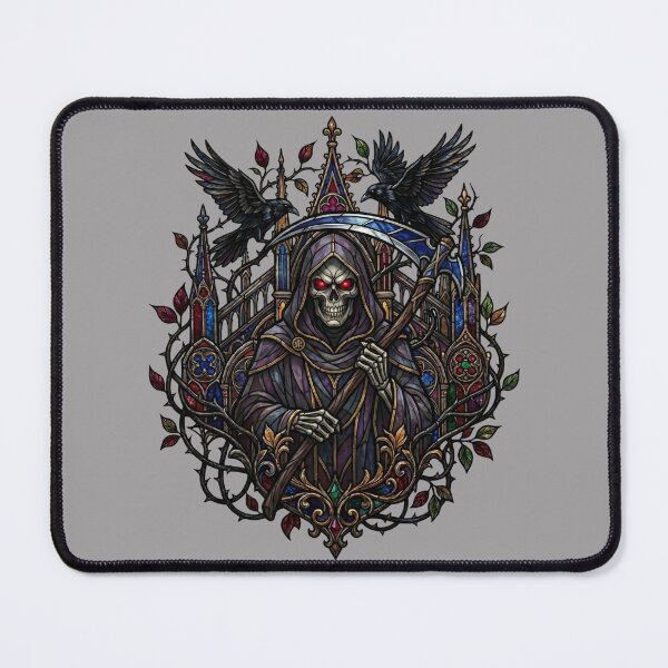 Item preview, Gothic Death Stained Glass Ravens — Dark Art Reaper Cathedral designed and sold by David Mateo ArtWorks.