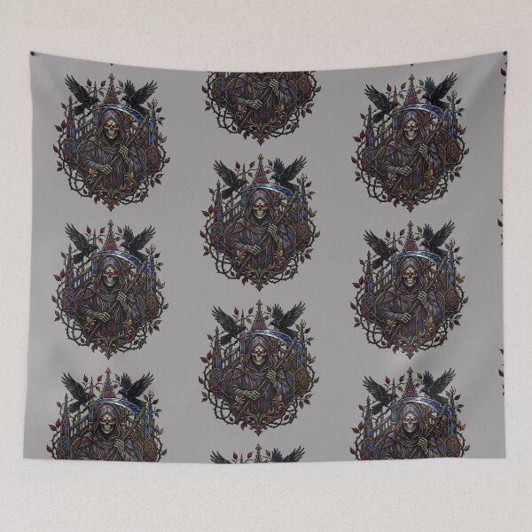 Item preview, Gothic Death Stained Glass Ravens — Dark Art Reaper Cathedral designed and sold by David Mateo ArtWorks.