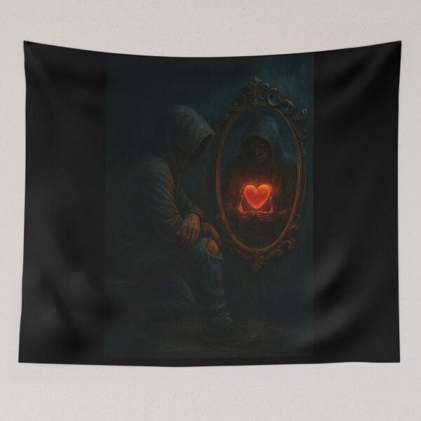 Item preview, Mirror Heart Reflection – Shadow Figure with Glowing Red Heart designed and sold by Timeless Junction.