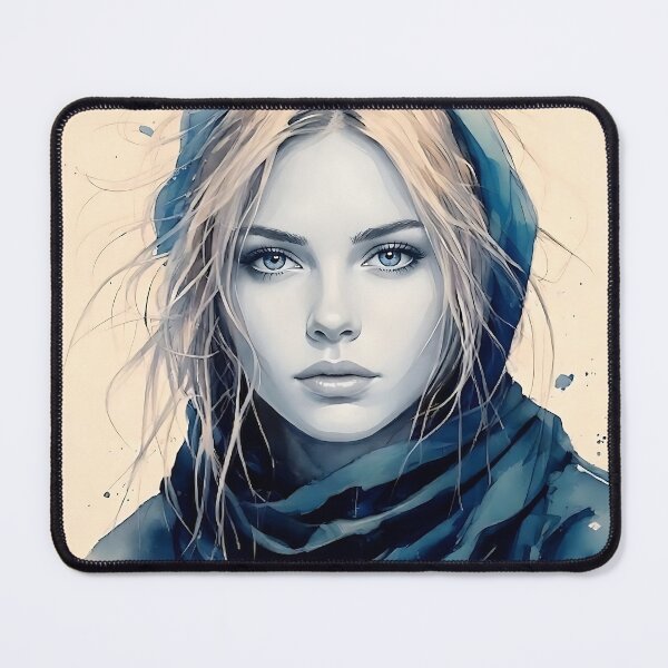 Item preview, Blue Scarf Ethereal Portrait - Artistic Watercolor Style designed and sold by ToxicInkArt.